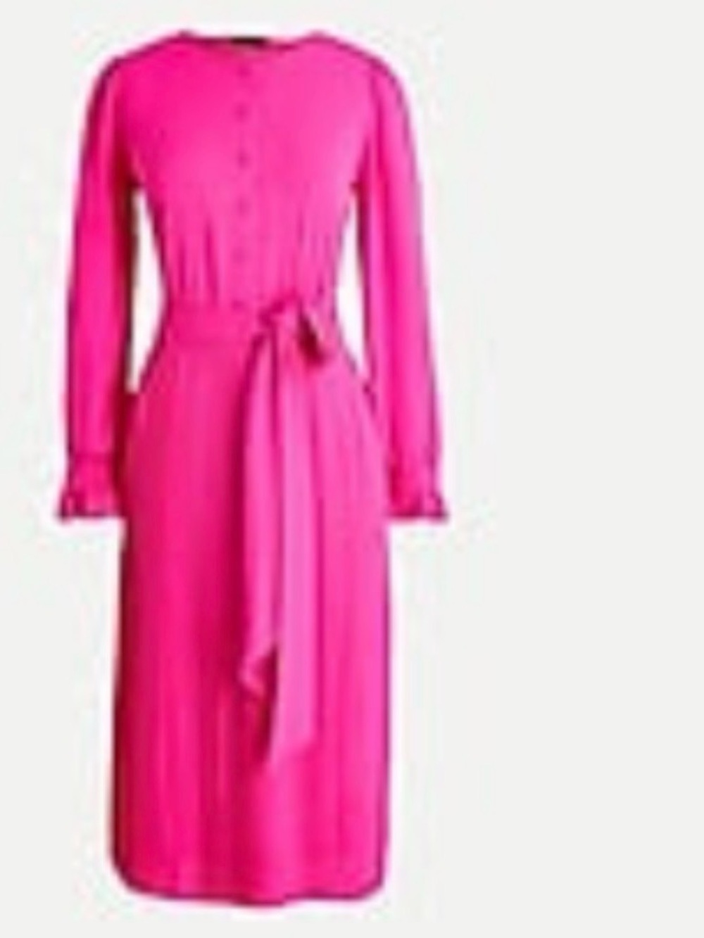 J. Crew Hot Pink Long Sleeve Belted Midi Dress